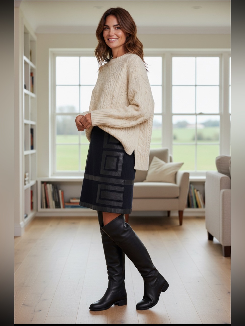 Etcetera Y2K Black A-Line Skirt with Geometric Paneled Detail